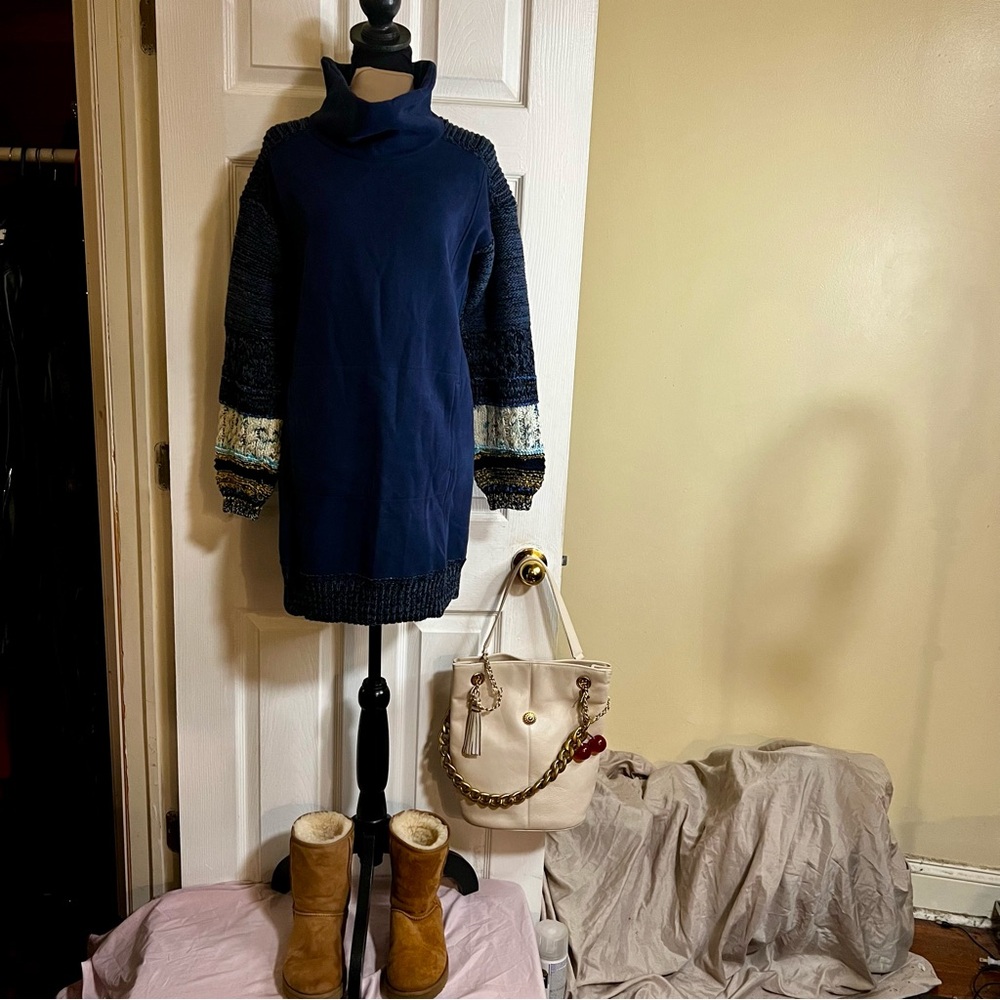 Daily Practice Anthropologie Knit Cotton Cowl Neck Boho Mini Sweater Dress‎ XS